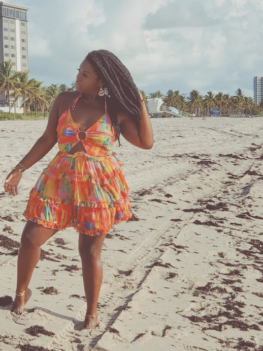 The Cabana Joan Plus Size Summer Sundress. Colorful with multicolor watercolor style pattern. This plus-size sundress is available in plus-size XL, 1X, 2X, 3X, 4X. 